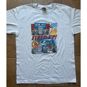 Vintage Hot Rod Racing T-Shirt Fired Up! Flames Car Graphic XL